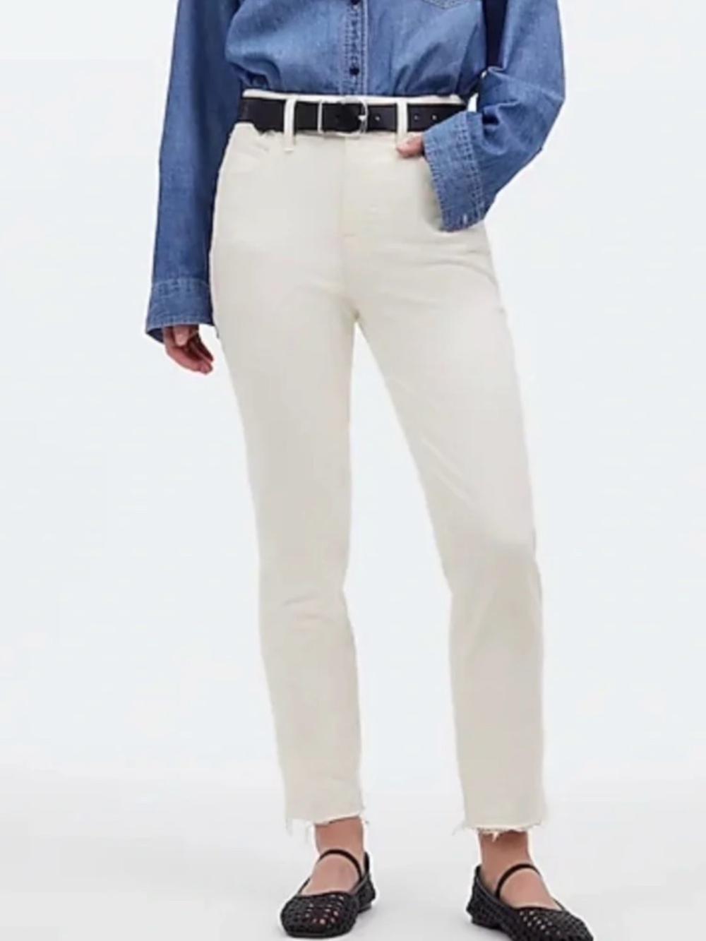 Madewell The Perfect Vintage Jean 26 Ivory Cream High Rise Straight Raw Hem
